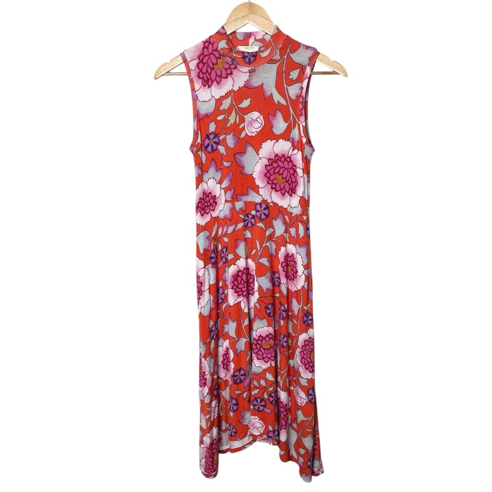 Anthropologie Maeve Cleary Red Floral Asymmetrical Midi Dress - Picture 5 of 12
